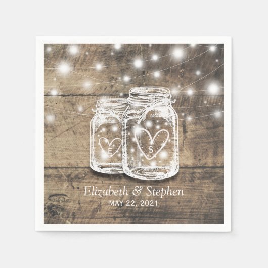 Rustic Wood Mason Jar String Lights Wedding Shower Servet (Voorkant)