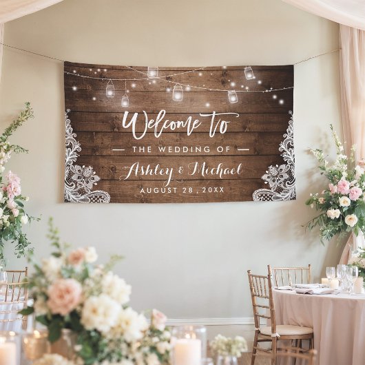 Rustic Wood Mason Jar String Lights Wedding Spandoek
