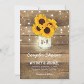 Rustic Wood Mason Jar Sunflower Wedding Kaart (Voorkant)
