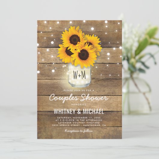 Rustic Wood Mason Jar Sunflower Wedding Kaart (Staand voorkant)