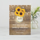 Rustic Wood Mason Jar Sunflower Wedding Kaart (Staand voorkant)