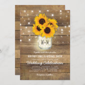 Rustic Wood Mason Jar Sunflower Wedding Kaart (Voorkant / Achterkant)