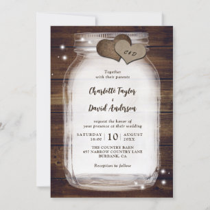Rustic Wood Mason Jar Wedding Invitations Kaart