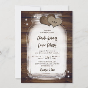 Rustic Wood Mason Jar Wedding Invitations Kaart