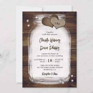 Rustic Wood Mason Jar Wedding Invitations Kaart