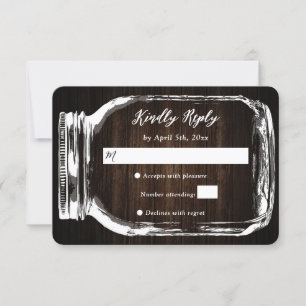 Rustic Wood Mason Jar Wedding RSVP Kaart