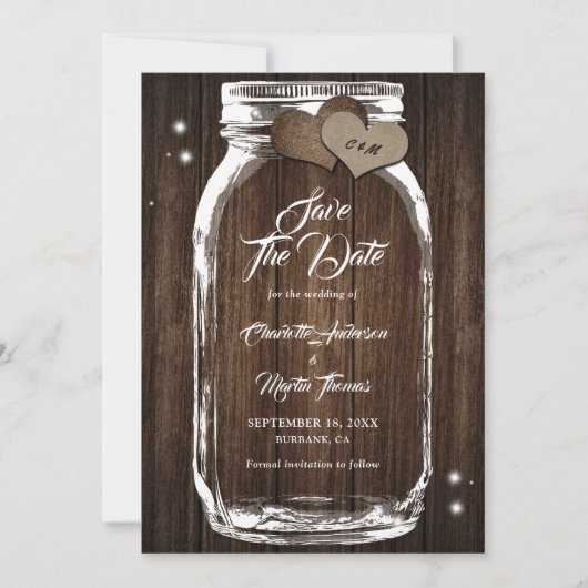 Rustic Wood Mason Jar Wedding Save the Date (Voorkant)