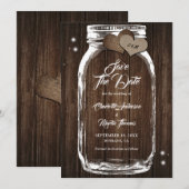 Rustic Wood Mason Jar Wedding Save the Date (Voorkant / Achterkant)