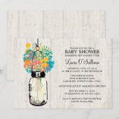 Rustic Wood Mason Jar Wildflowers Baby shower Kaart (Voorkant / Achterkant)
