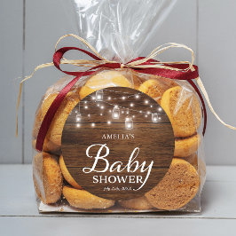 Rustic Wood Mason Jars Lights Baby shower Ronde Sticker