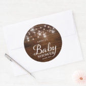 Rustic Wood Mason Jars Lights Baby shower Ronde Sticker (Envelop)