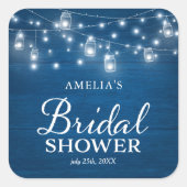 Rustic Wood Mason Jars Lights Blue Vrijgezellenfee Vierkante Sticker (Voorkant)