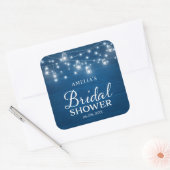 Rustic Wood Mason Jars Lights Blue Vrijgezellenfee Vierkante Sticker (Envelop)