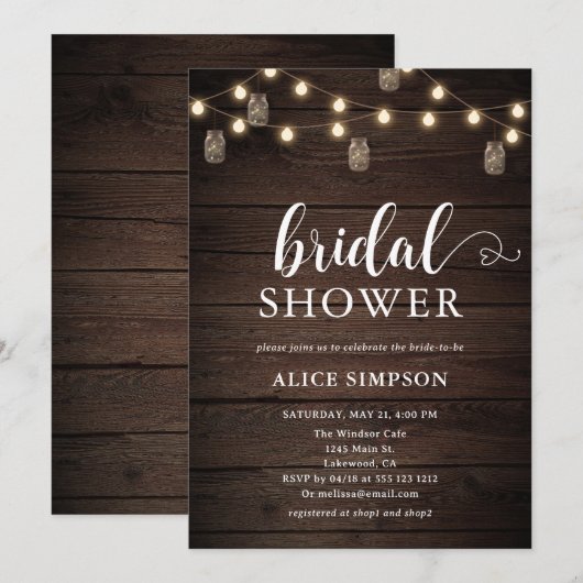 Rustic Wood Mason Jars Script Heart Vrijgezellenfe Kaart (Voorkant / Achterkant)