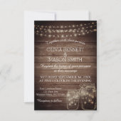 Rustic Wood Mason Jars String Lights Wedding Kaart (Voorkant)