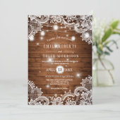 Rustic Wood Mason Jars String Lights Wedding Kaart (Staand voorkant)