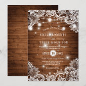 Rustic Wood Mason Jars String Lights Wedding Kaart (Voorkant / Achterkant)