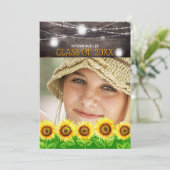 Rustic Wood Mason Jars Zonnebloem Foto Afstuderen Kaart (Staand voorkant)