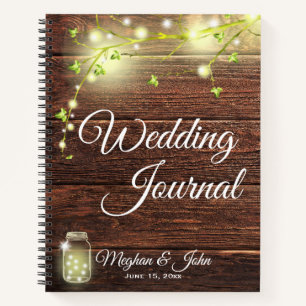 Rustic Wood Mason String Lights Wedding Journal Notitieboek
