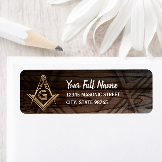 Rustic Wood Masonic Return Address Labels (Insitu)