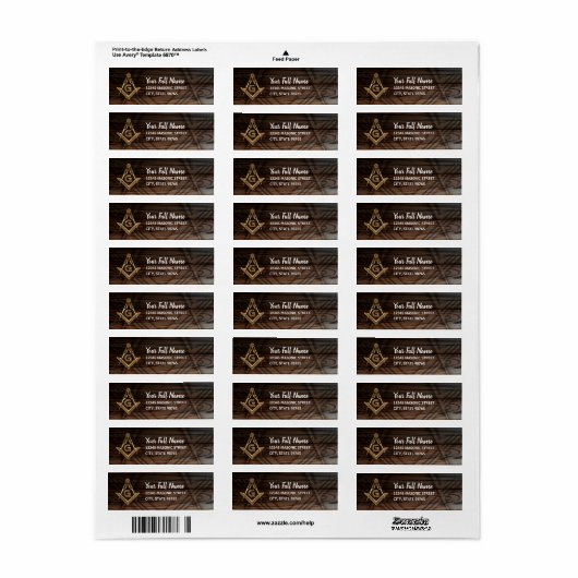 Rustic Wood Masonic Return Address Labels (Full Sheet)