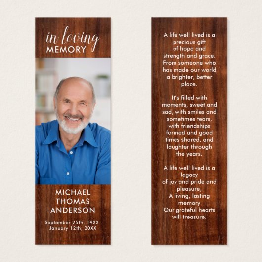Rustic Wood Memorial Funeral Kaart Bladwijzer (Voorkant /achterkant)
