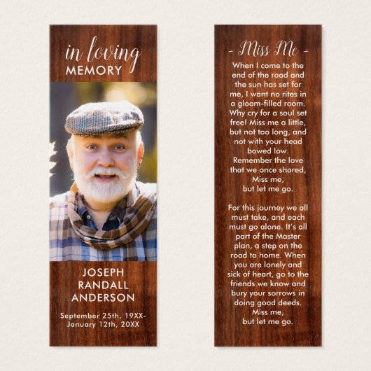 Rustic Wood Memorial Prayer Kaart Funeral Bladwijz (Voorkant /achterkant)