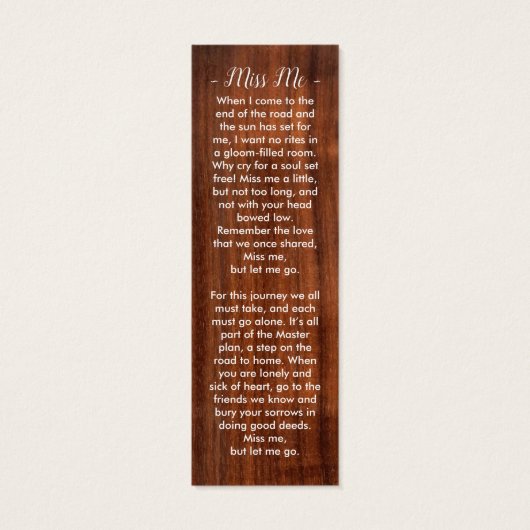 Rustic Wood Memorial Prayer Kaart Funeral Bladwijz (Achterkant)