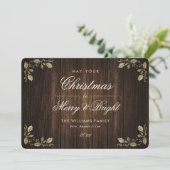 Rustic Wood Merry and Bright Photo Christmas Feestdagenkaart (Staand voorkant)