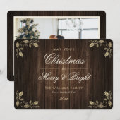 Rustic Wood Merry and Bright Photo Christmas Feestdagenkaart (Voorkant / Achterkant)