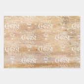 Rustic Wood Merry CHRISTmas Geboorte Christelijke  Inpakpapier Vel (Voorkant)