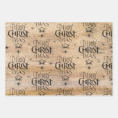 Rustic Wood Merry CHRISTmas Geboorte Christenen Inpakpapier Vel (Voorkant)