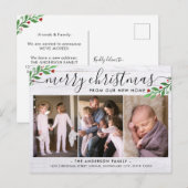 Rustic Wood Merry kerst 3 Fotovakantie Aankondigingskaart (Voorkant / Achterkant)