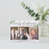 Rustic Wood Merry kerst 3 Fotovakantie Aankondigingskaart (Staand voorkant)