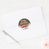 Rustic Wood Merry kerstboompingbomen Ronde Sticker (Envelop)