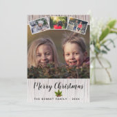 Rustic Wood Merry kerstfamilie 4 Foto Collage Feestdagenkaart (Staand voorkant)