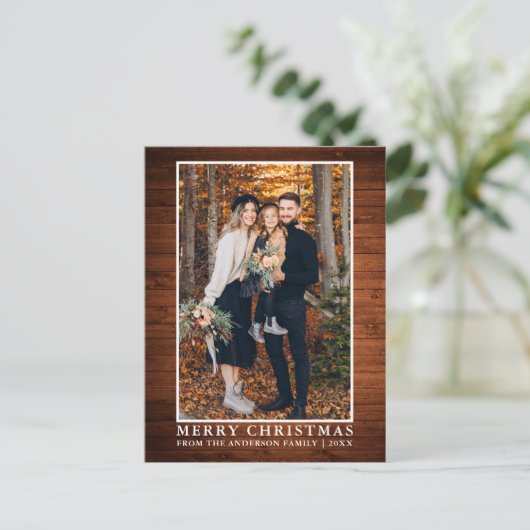 Rustic Wood Merry-kerstfoto Briefkaart (Staand voorkant)
