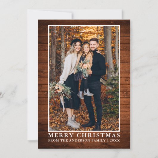 Rustic Wood Merry-kerstfoto Feestdagenkaart (Voorkant)