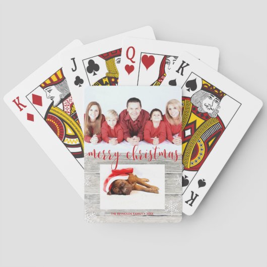 Rustic Wood Merry kerstfoto - kaartdeck Pokerkaarten (Achterkant)