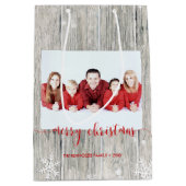 Rustic Wood Merry kerstfoto Middelgrote cadeau Medium Cadeauzakje (Voorkant)