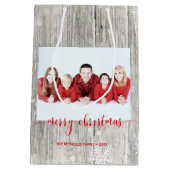 Rustic Wood Merry kerstfoto Middelgrote cadeau Medium Cadeauzakje (Achterkant)