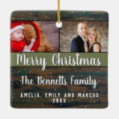 Rustic Wood Merry Kerstmis 2 Foto Holiday Keramisch Ornament (Achterkant)