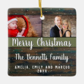 Rustic Wood Merry Kerstmis 2 Foto Holiday Keramisch Ornament (Voorkant)