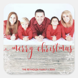 Rustic Wood Merry Kerstmis - Fotosticker Vierkante Sticker