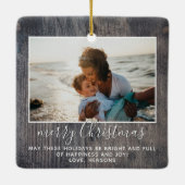 Rustic Wood Merry Kerstmis serie Foto Ce Keramisch Ornament (Achterkant)
