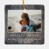 Rustic Wood Merry Kerstmis serie Foto Ce Keramisch Ornament (Voorkant)