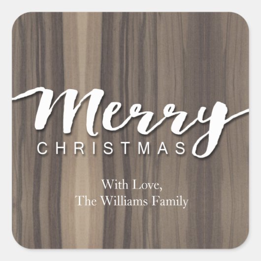 Rustic Wood Merry Kerstmis Vierkante Sticker (Voorkant)