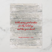 Rustic Wood Merry kerstsnowflakes script Folie Feestdagenkaart