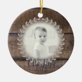 Rustic Wood met aangepaste fotoversiering Keramisch Ornament