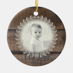 Rustic Wood met aangepaste fotoversiering Keramisch Ornament